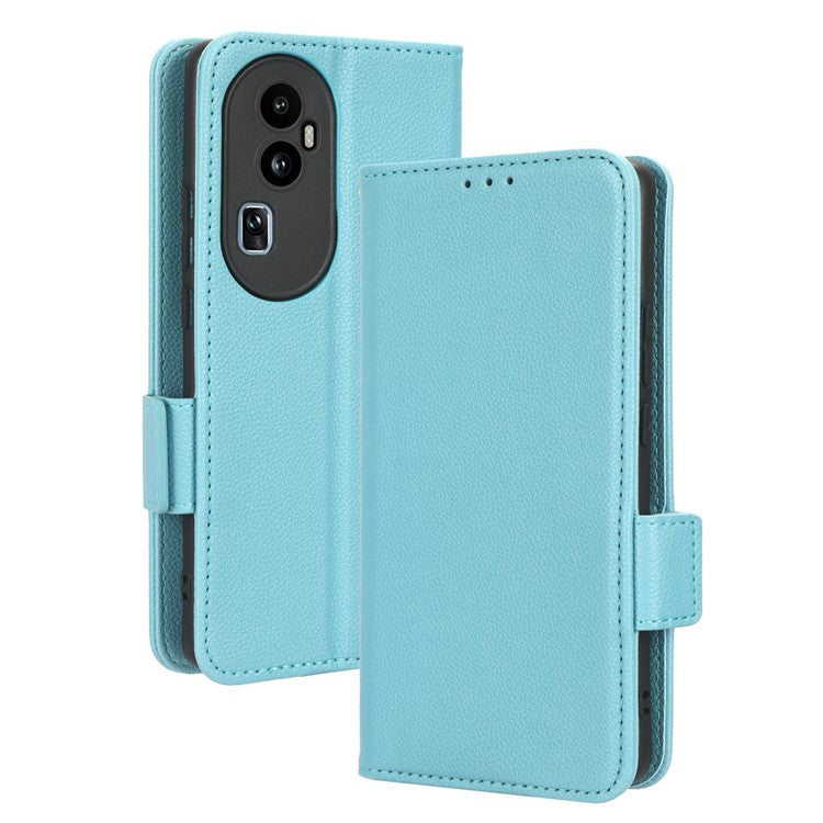Leather Case for Oppo Reno10 Pro+ 5G , Wallet Stand Anti-fall Litchi Texture Cell Phone Cover - Baby Blue