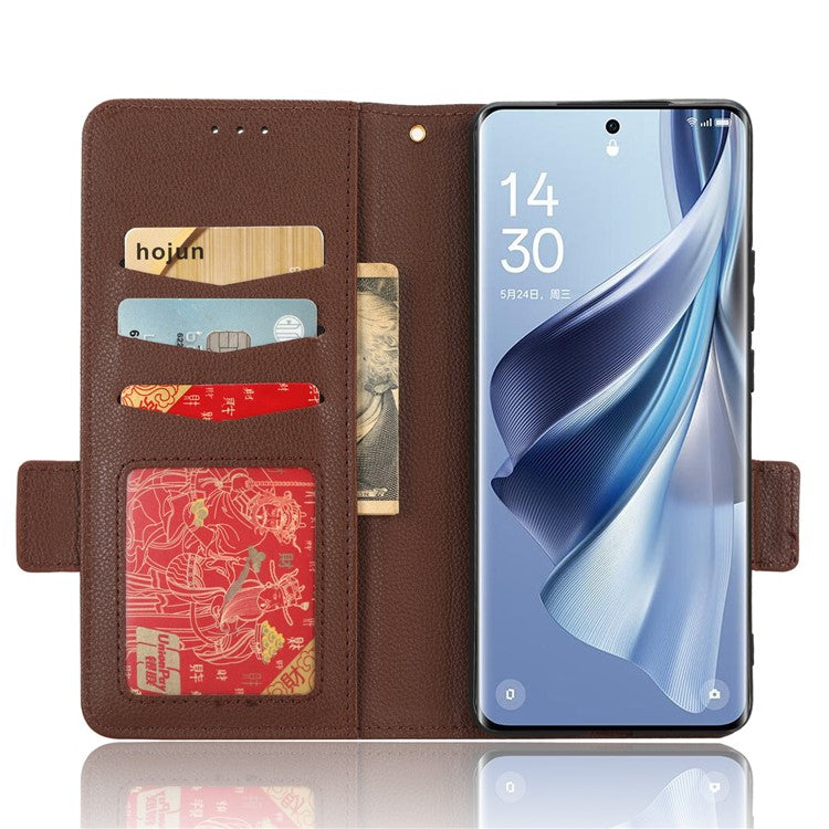 Leather Case for Oppo Reno10 Pro+ 5G , Wallet Stand Anti-fall Litchi Texture Cell Phone Cover - Brown