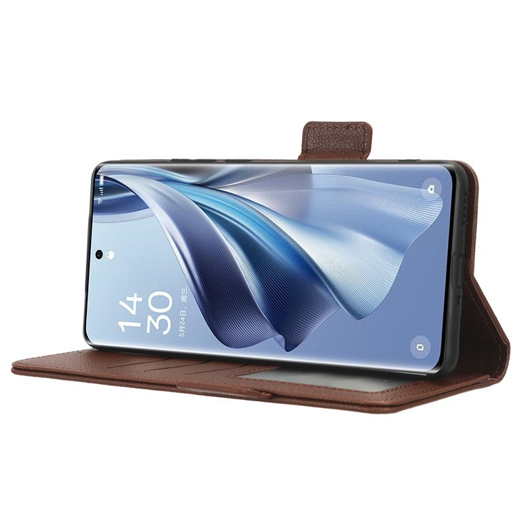 Leather Case for Oppo Reno10 Pro+ 5G , Wallet Stand Anti-fall Litchi Texture Cell Phone Cover - Brown