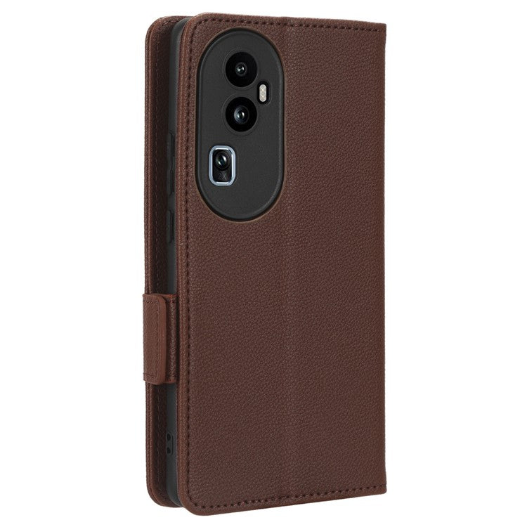 Leather Case for Oppo Reno10 Pro+ 5G , Wallet Stand Anti-fall Litchi Texture Cell Phone Cover - Brown