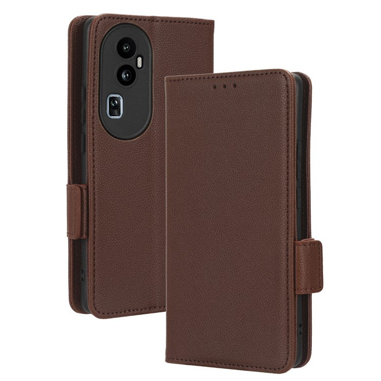 Leather Case for Oppo Reno10 Pro+ 5G , Wallet Stand Anti-fall Litchi Texture Cell Phone Cover - Brown