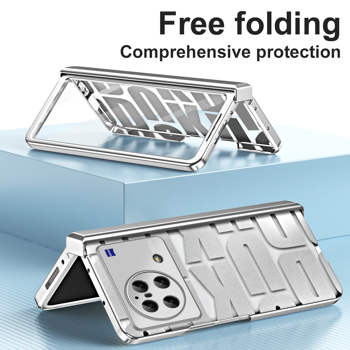 PC Folding Phone Case for vivo X Fold , Full Protection Electroplating Cover with Tempered Glass Film - Silver