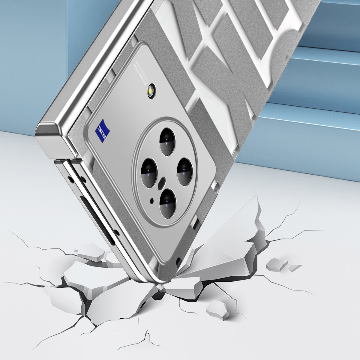 PC Folding Phone Case for vivo X Fold , Full Protection Electroplating Cover with Tempered Glass Film - Silver