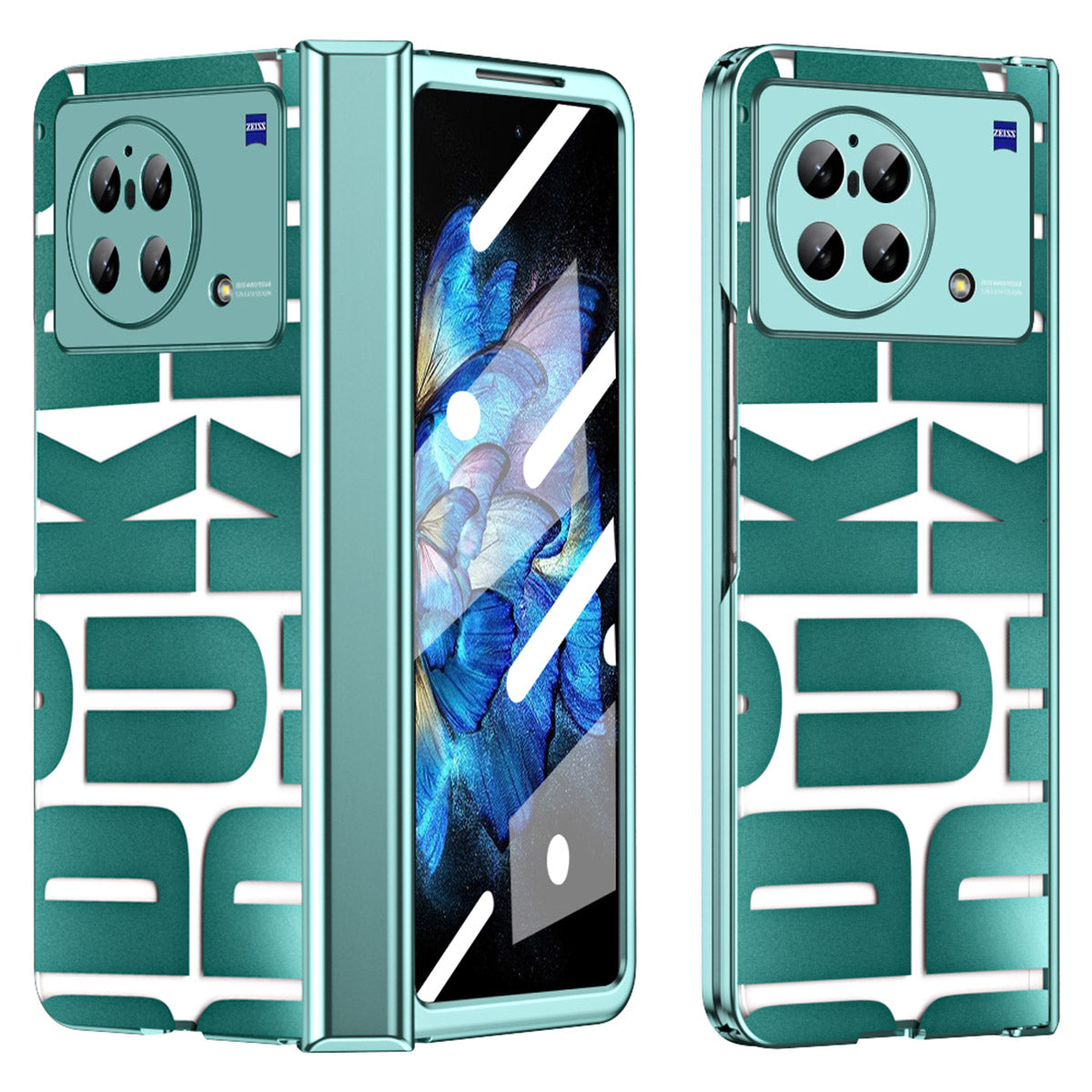 PC Folding Phone Case for vivo X Fold , Full Protection Electroplating Cover with Tempered Glass Film - Green