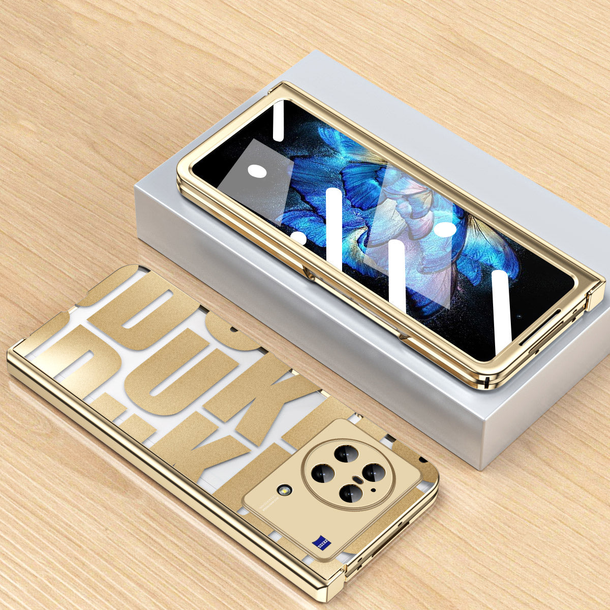 PC Folding Phone Case for vivo X Fold , Full Protection Electroplating Cover with Tempered Glass Film - Gold