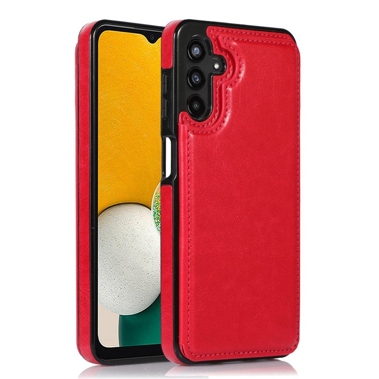 For Samsung Galaxy A13 5G Dual Magnetic Buttons Card Slots Kickstand Cover Leather Coated TPU Phone Case - Rose