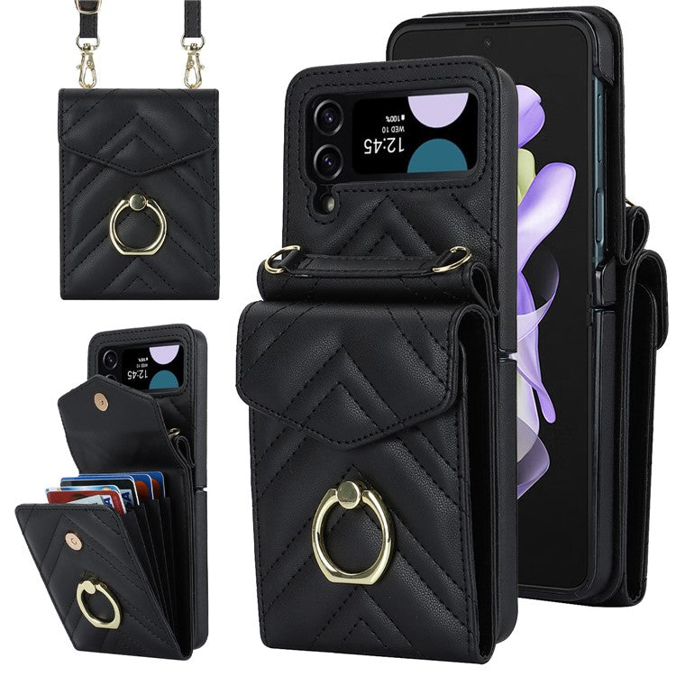 RFID Blocking Phone Case for Samsung Galaxy Z Flip4 5G, Card Holder Leather+PC Cover - Black