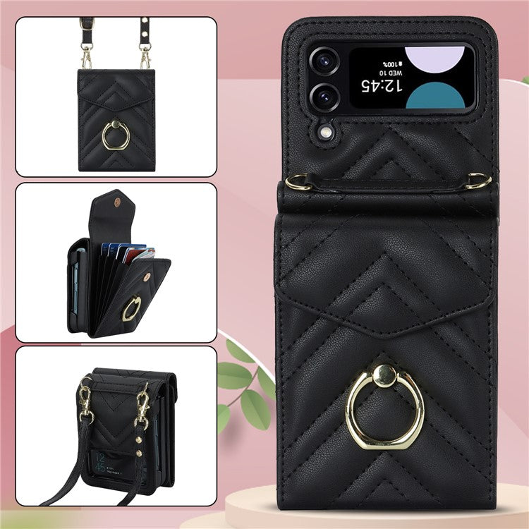 RFID Blocking Phone Case for Samsung Galaxy Z Flip4 5G, Card Holder Leather+PC Cover - Black