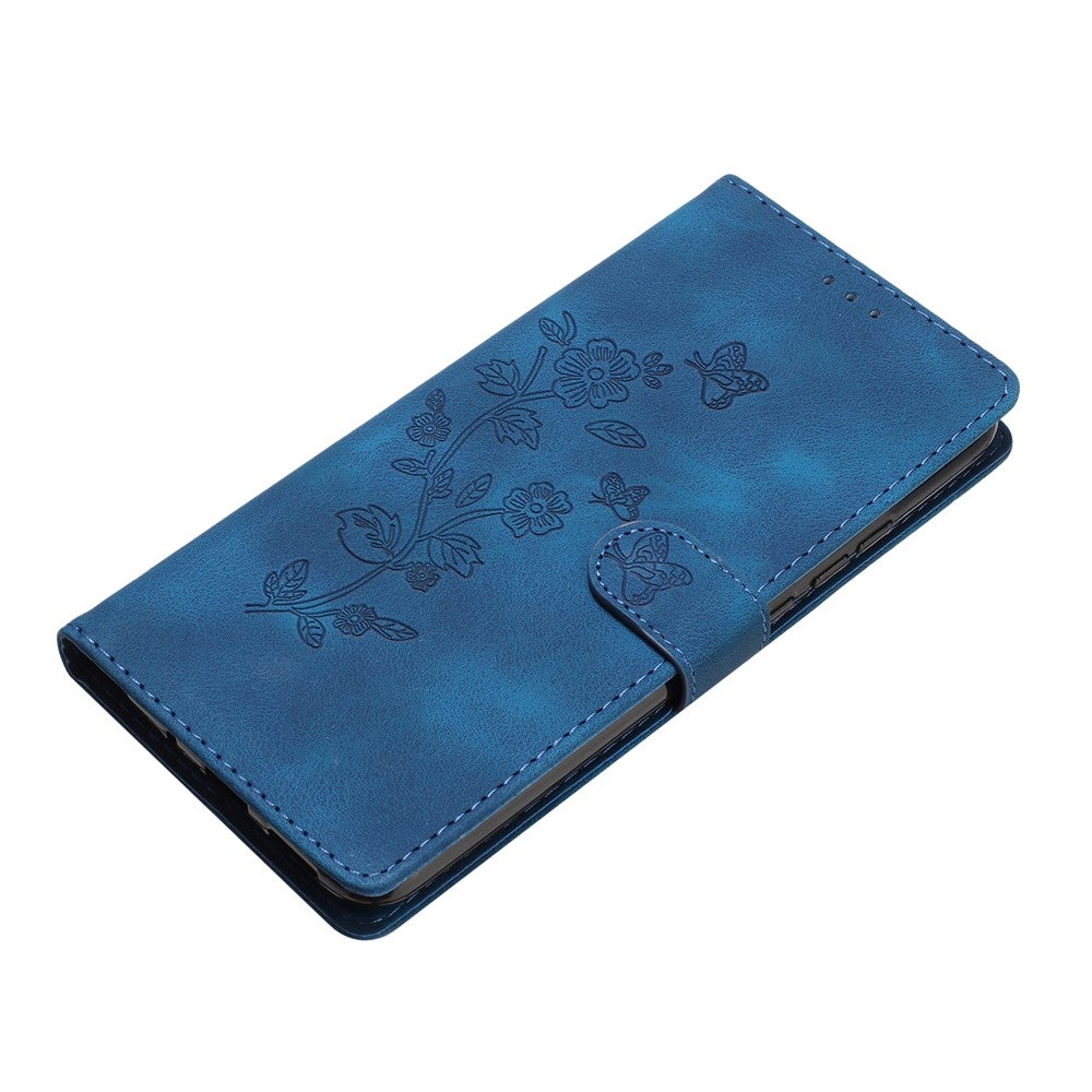 For Samsung Galaxy M53 5G Anti-drop Phone Case Imprinted Flower Wallet Stand Leather Cellphone Cover - Blue