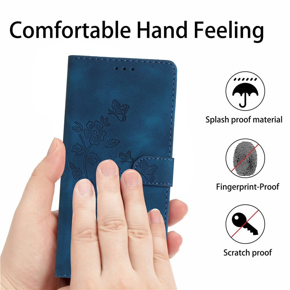 For Samsung Galaxy M53 5G Anti-drop Phone Case Imprinted Flower Wallet Stand Leather Cellphone Cover - Blue