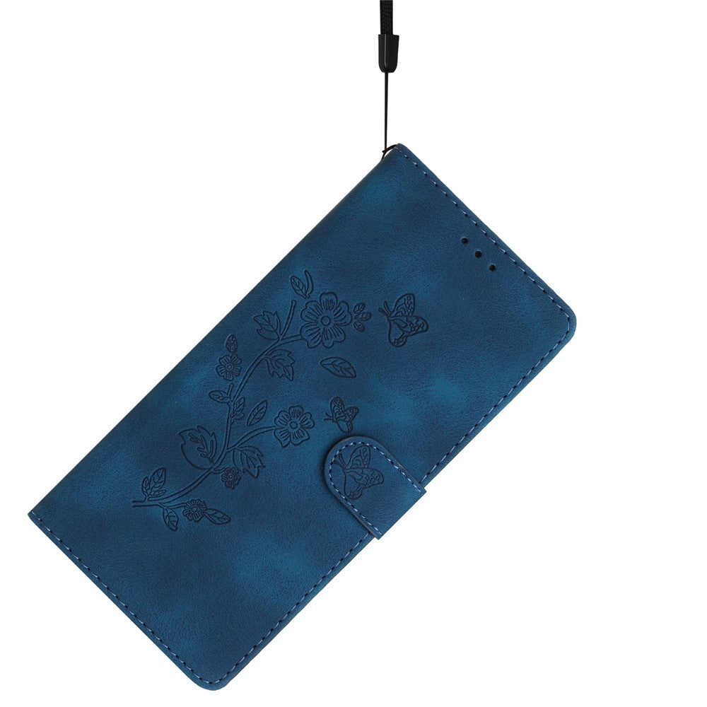 For Samsung Galaxy M53 5G Anti-drop Phone Case Imprinted Flower Wallet Stand Leather Cellphone Cover - Blue