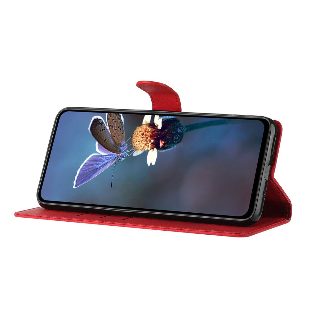For Samsung Galaxy M53 5G Anti-drop Phone Case Imprinted Flower Wallet Stand Leather Cellphone Cover - Red