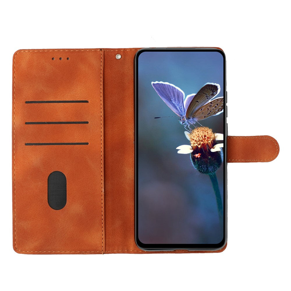 For Samsung Galaxy M53 5G Anti-drop Phone Case Imprinted Flower Wallet Stand Leather Cellphone Cover - Brown