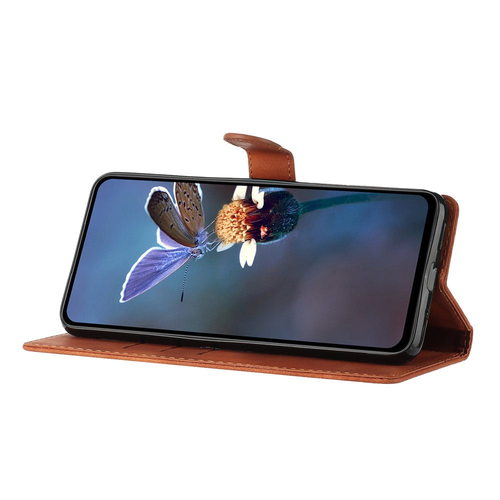 For Samsung Galaxy M53 5G Anti-drop Phone Case Imprinted Flower Wallet Stand Leather Cellphone Cover - Brown