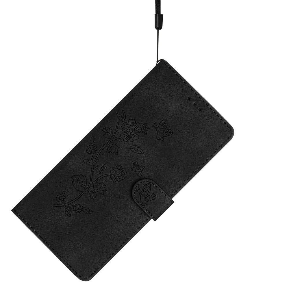 For Samsung Galaxy M52 5G Anti-drop Imprinted Flower Phone Case Wallet Stand Leather Cover - Black