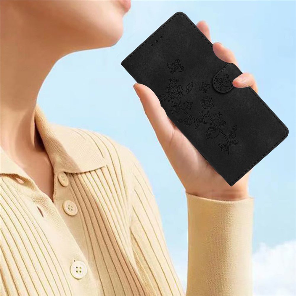 For Samsung Galaxy M52 5G Anti-drop Imprinted Flower Phone Case Wallet Stand Leather Cover - Black