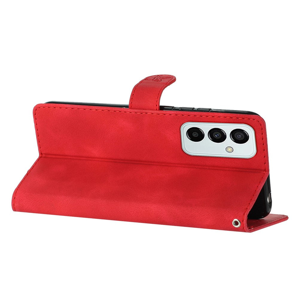 For Samsung Galaxy M52 5G Anti-drop Imprinted Flower Phone Case Wallet Stand Leather Cover - Red