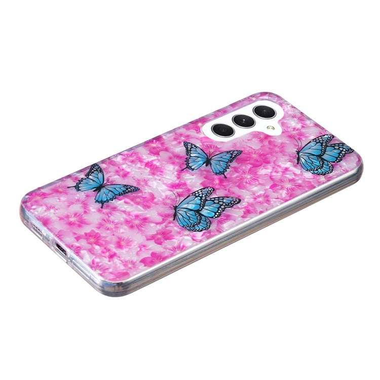 For Samsung Galaxy A24 4G (162.1 x 77.6 x 8.3mm) Marble Flower Shell Pattern Phone Case IMD Soft TPU Phone Cover - Butterfly and Flower