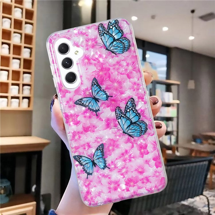 For Samsung Galaxy A24 4G (162.1 x 77.6 x 8.3mm) Marble Flower Shell Pattern Phone Case IMD Soft TPU Phone Cover - Butterfly and Flower
