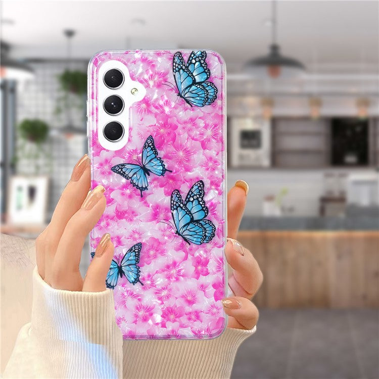 For Samsung Galaxy A24 4G (162.1 x 77.6 x 8.3mm) Marble Flower Shell Pattern Phone Case IMD Soft TPU Phone Cover - Butterfly and Flower