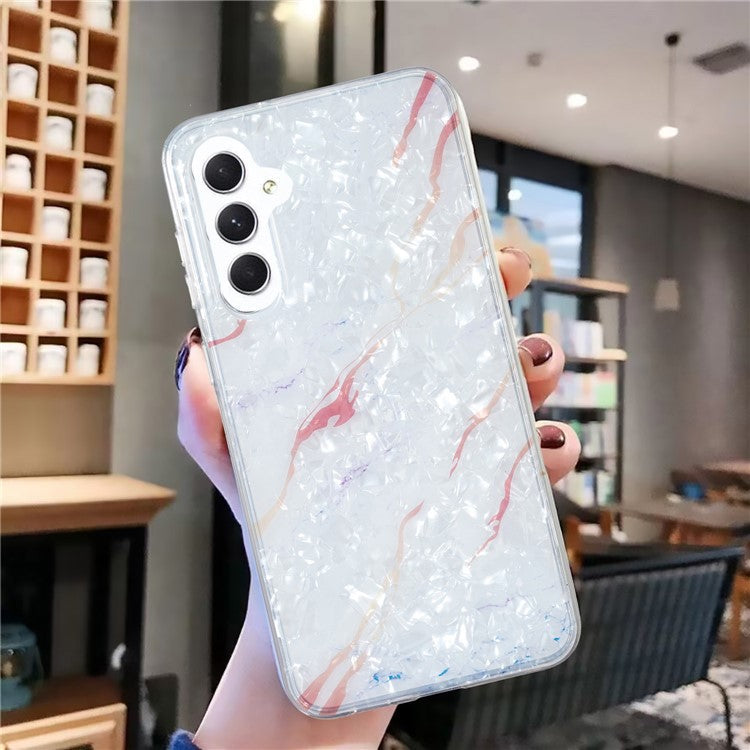 For Samsung Galaxy A24 4G (162.1 x 77.6 x 8.3mm) Marble Flower Shell Pattern Phone Case IMD Soft TPU Phone Cover - White Marble