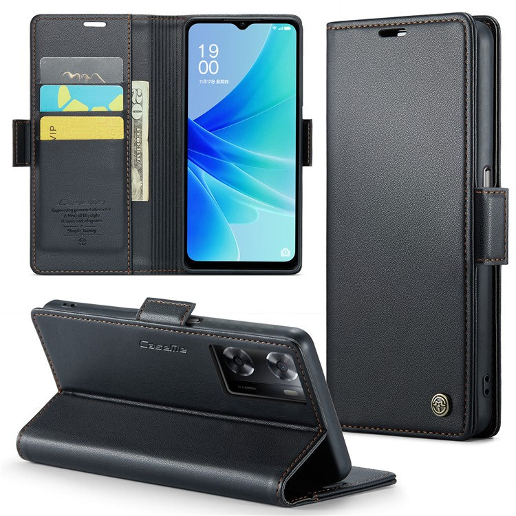 CASEME 023 Series for Oppo A57 4G / A57s 4G / A57e 4G / A77 4G / A77s 4G / OnePlus Nord N20 SE 4G RFID Blocking Leather Case - Black
