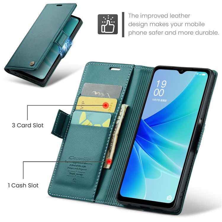 CASEME 023 Series for Oppo A57 4G / A57s 4G / A57e 4G / A77 4G / A77s 4G / OnePlus Nord N20 SE 4G RFID Blocking Leather Case - Green