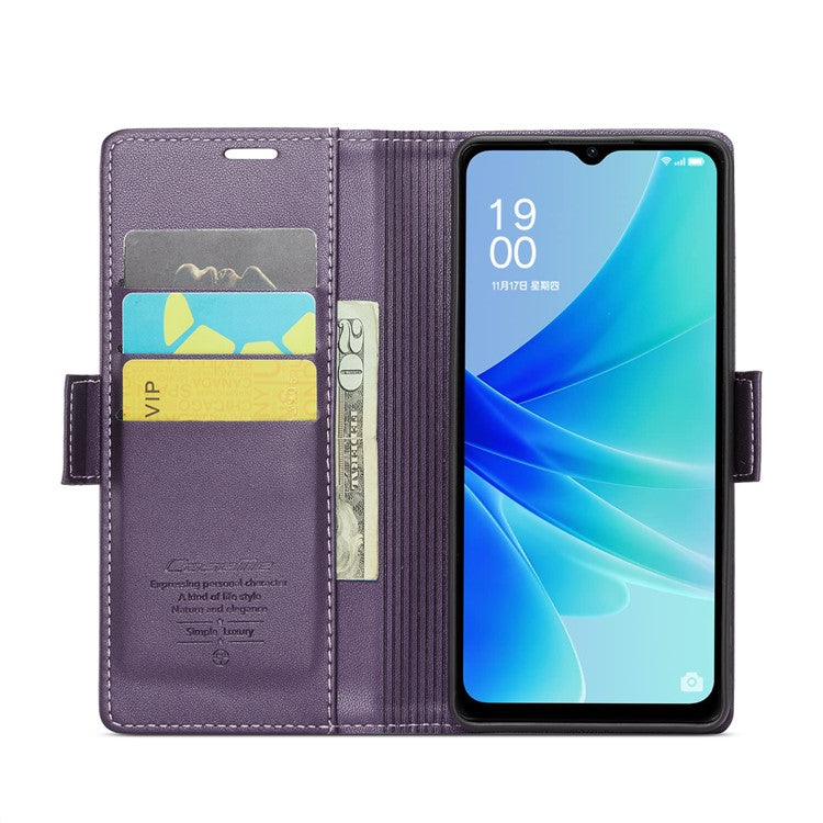 CASEME 023 Series for Oppo A57 4G / A57s 4G / A57e 4G / A77 4G / A77s 4G / OnePlus Nord N20 SE 4G RFID Blocking Leather Case - Purple