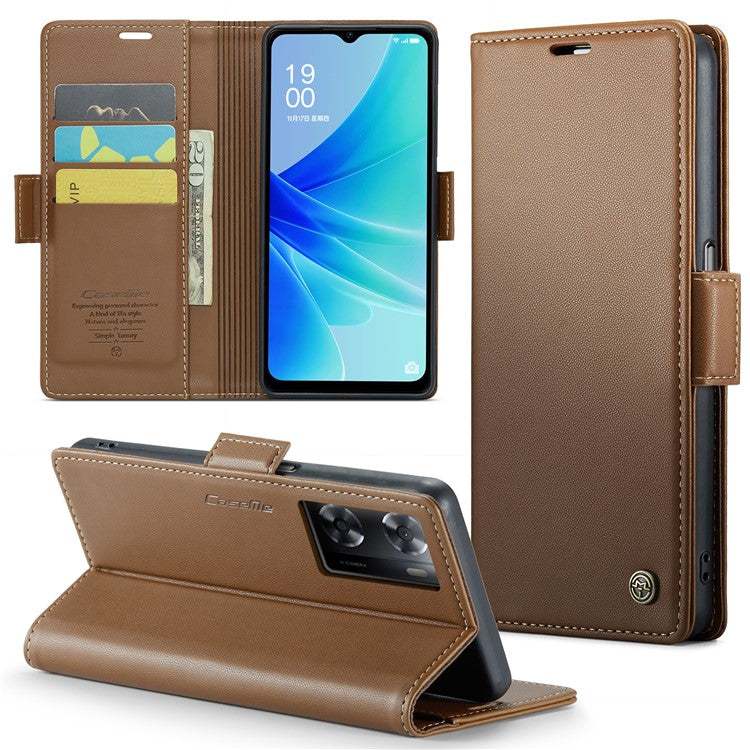 CASEME 023 Series for Oppo A57 4G / A57s 4G / A57e 4G / A77 4G / A77s 4G / OnePlus Nord N20 SE 4G RFID Blocking Leather Case - Brown