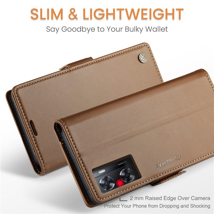 CASEME 023 Series for Oppo A57 4G / A57s 4G / A57e 4G / A77 4G / A77s 4G / OnePlus Nord N20 SE 4G RFID Blocking Leather Case - Brown