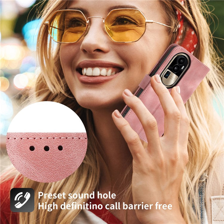 Skin-Touch Phone Case for Oppo Reno10 Pro+ 5G Flower Imprinted Leather Wallet Cover with Strap - Pink