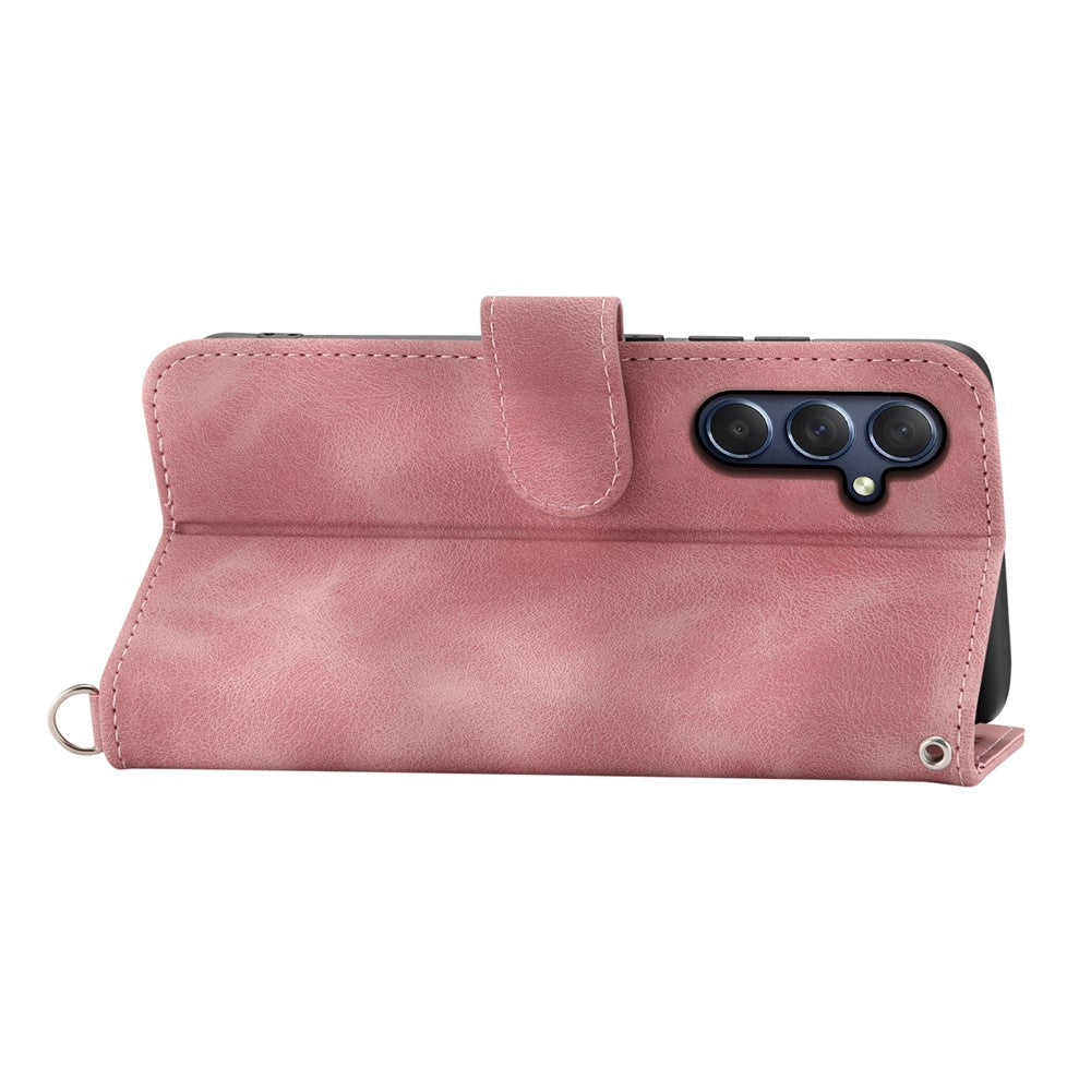 For Samsung Galaxy M54 5G / F54 5G Wallet Phone Case Flower Imprinted Skin-Touch Leather Cover with Strap - Pink