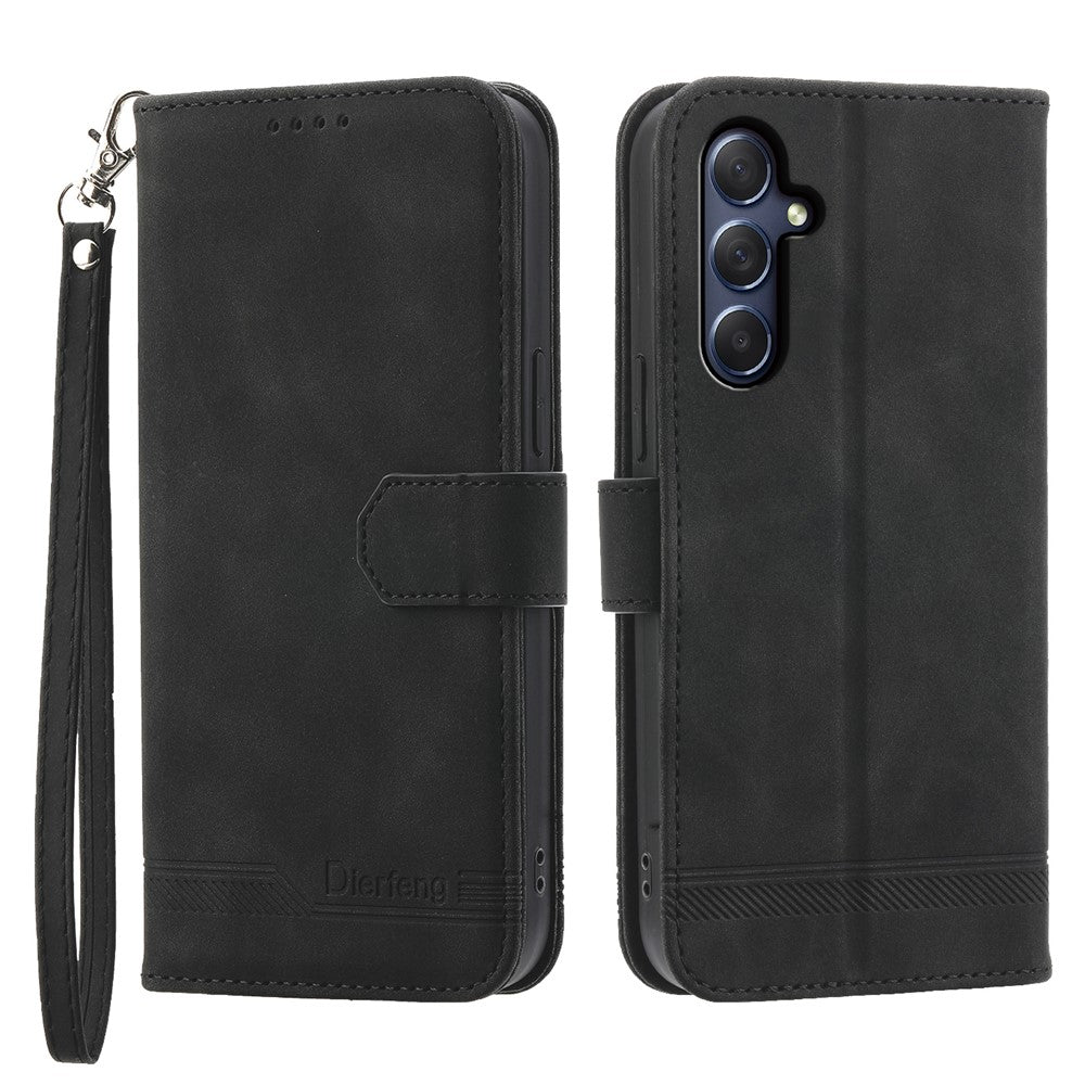 DIERFENG DF-03 for Samsung Galaxy M54 5G / F54 5G Phone Case Lines Imprinted Leather Wallet Stand Cover - Black