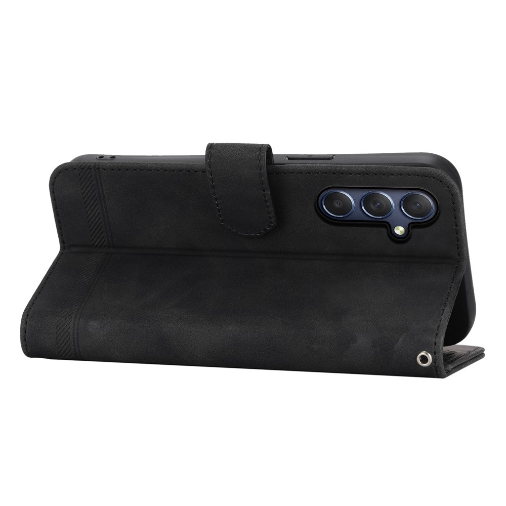 DIERFENG DF-03 for Samsung Galaxy M54 5G / F54 5G Phone Case Lines Imprinted Leather Wallet Stand Cover - Black