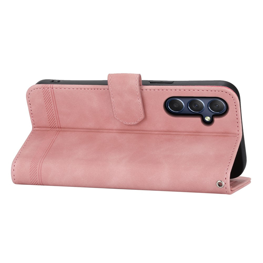 DIERFENG DF-03 for Samsung Galaxy M54 5G / F54 5G Phone Case Lines Imprinted Leather Wallet Stand Cover - Pink