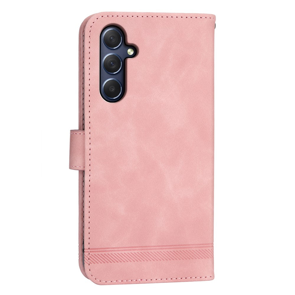 DIERFENG DF-03 for Samsung Galaxy M54 5G / F54 5G Phone Case Lines Imprinted Leather Wallet Stand Cover - Pink