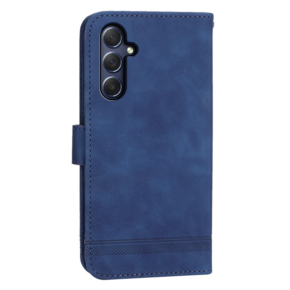 DIERFENG DF-03 for Samsung Galaxy M54 5G / F54 5G Phone Case Lines Imprinted Leather Wallet Stand Cover - Blue