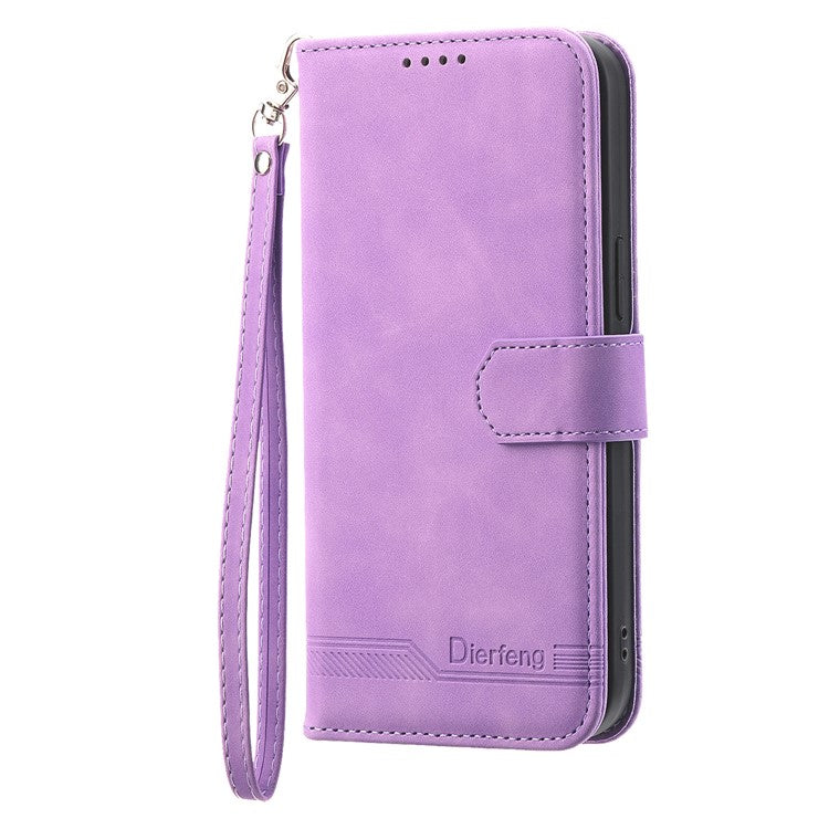 DIERFENG DF-03 for Honor X40i 5G Leather Phone Case Lines Imprinted Flip Stand Wallet Cover - Purple