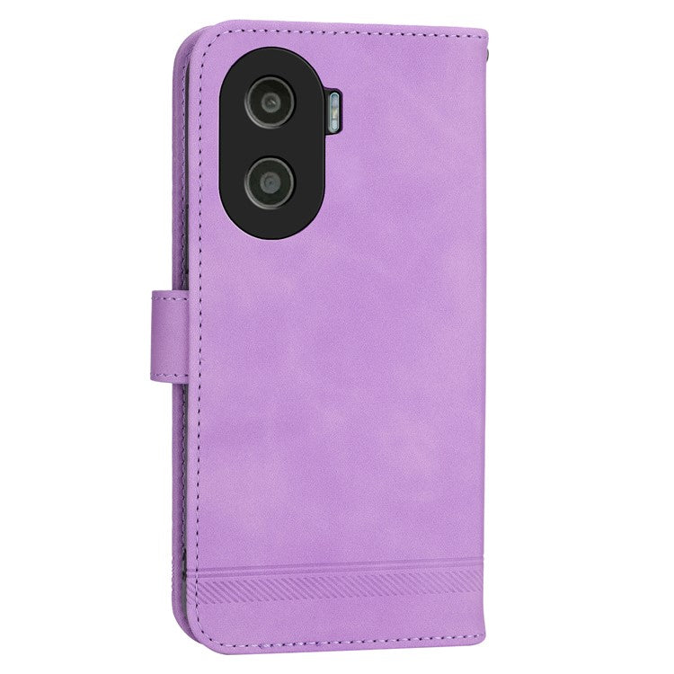 DIERFENG DF-03 for Honor X40i 5G Leather Phone Case Lines Imprinted Flip Stand Wallet Cover - Purple