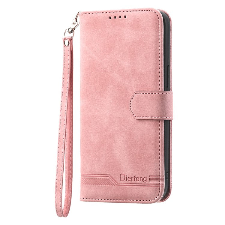 DIERFENG DF-03 for Honor X40i 5G Leather Phone Case Lines Imprinted Flip Stand Wallet Cover - Pink