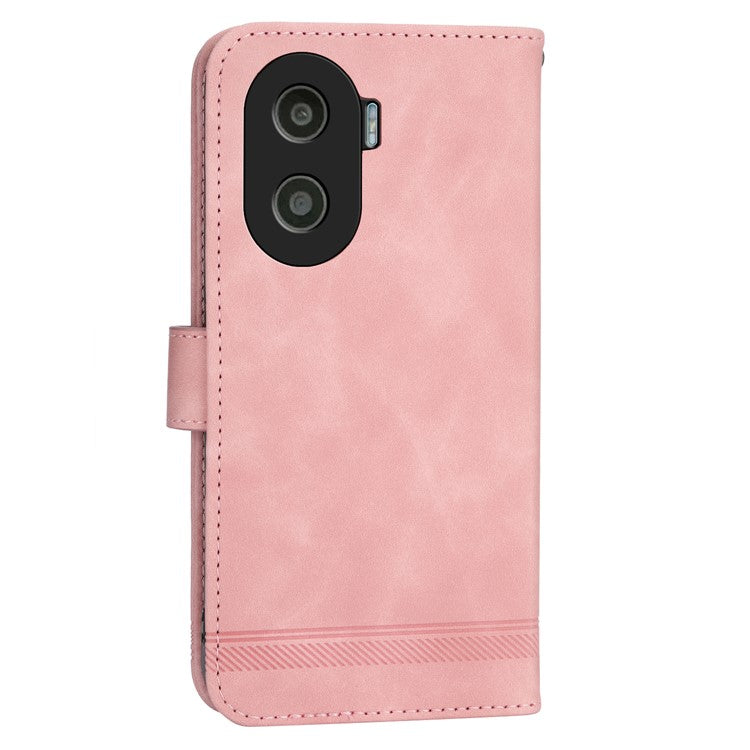 DIERFENG DF-03 for Honor X40i 5G Leather Phone Case Lines Imprinted Flip Stand Wallet Cover - Pink