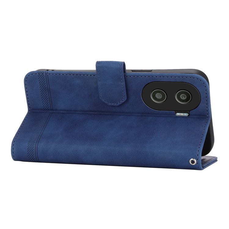 DIERFENG DF-03 for Honor X40i 5G Leather Phone Case Lines Imprinted Flip Stand Wallet Cover - Blue