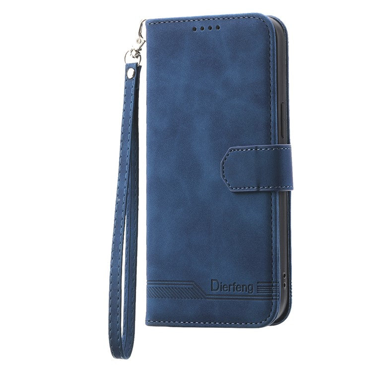 DIERFENG DF-03 for Honor X40i 5G Leather Phone Case Lines Imprinted Flip Stand Wallet Cover - Blue