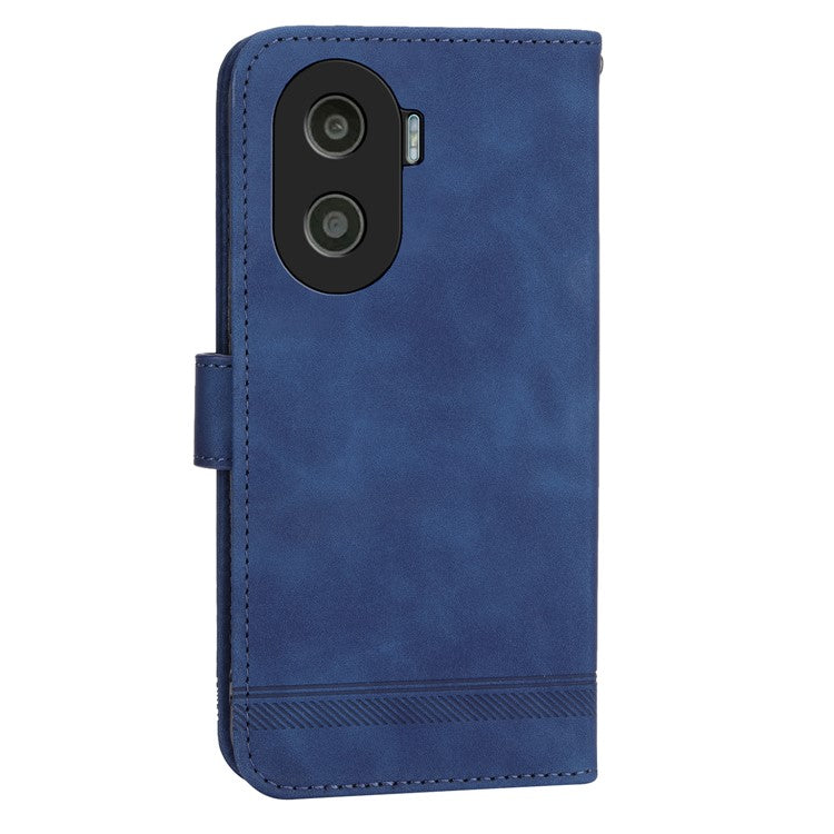 DIERFENG DF-03 for Honor X40i 5G Leather Phone Case Lines Imprinted Flip Stand Wallet Cover - Blue