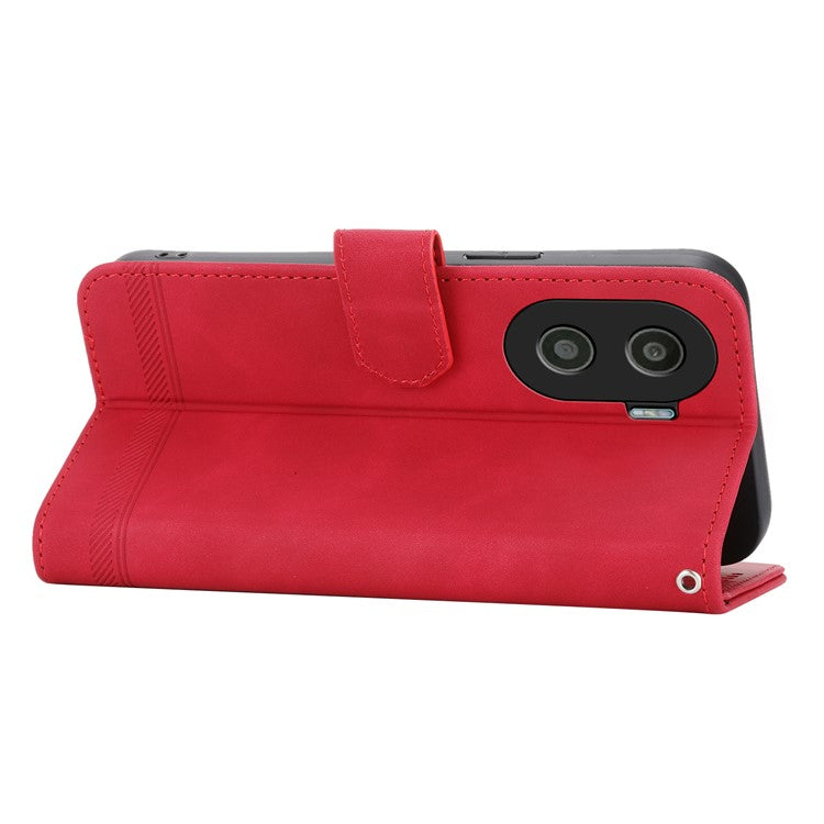 DIERFENG DF-03 for Honor X40i 5G Leather Phone Case Lines Imprinted Flip Stand Wallet Cover - Red