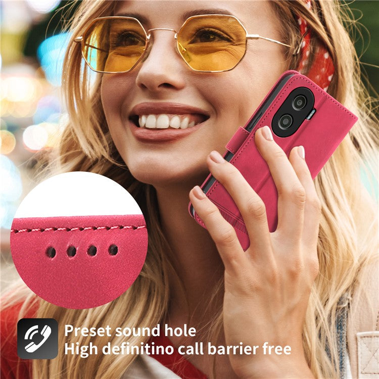 DIERFENG DF-03 for Honor X40i 5G Leather Phone Case Lines Imprinted Flip Stand Wallet Cover - Red