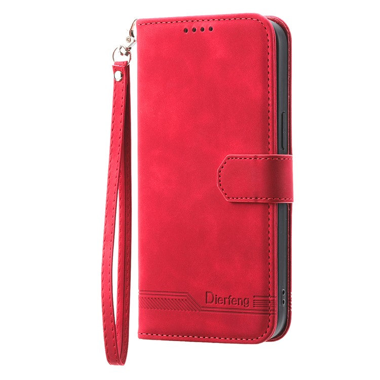 DIERFENG DF-03 for Honor X40i 5G Leather Phone Case Lines Imprinted Flip Stand Wallet Cover - Red