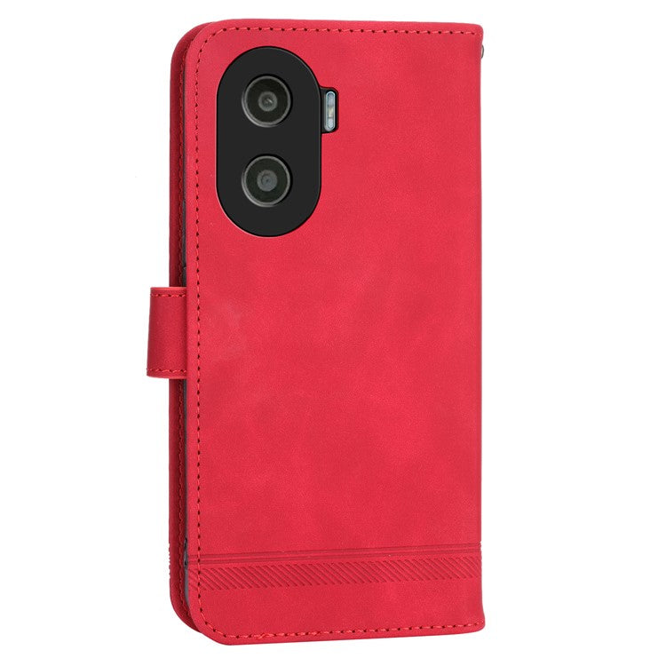 DIERFENG DF-03 for Honor X40i 5G Leather Phone Case Lines Imprinted Flip Stand Wallet Cover - Red