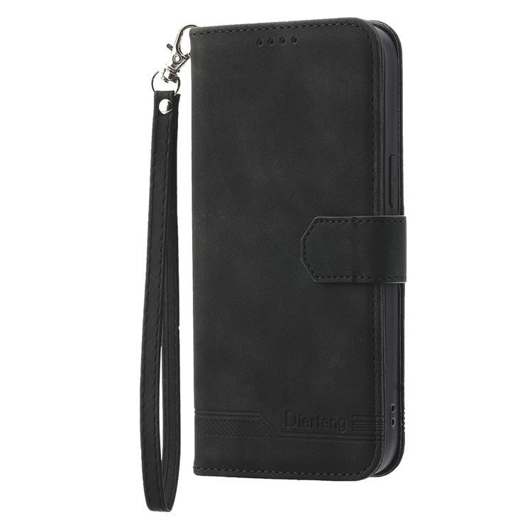 DIERFENG DF-03 for Honor X40i 5G Leather Phone Case Lines Imprinted Flip Stand Wallet Cover - Black