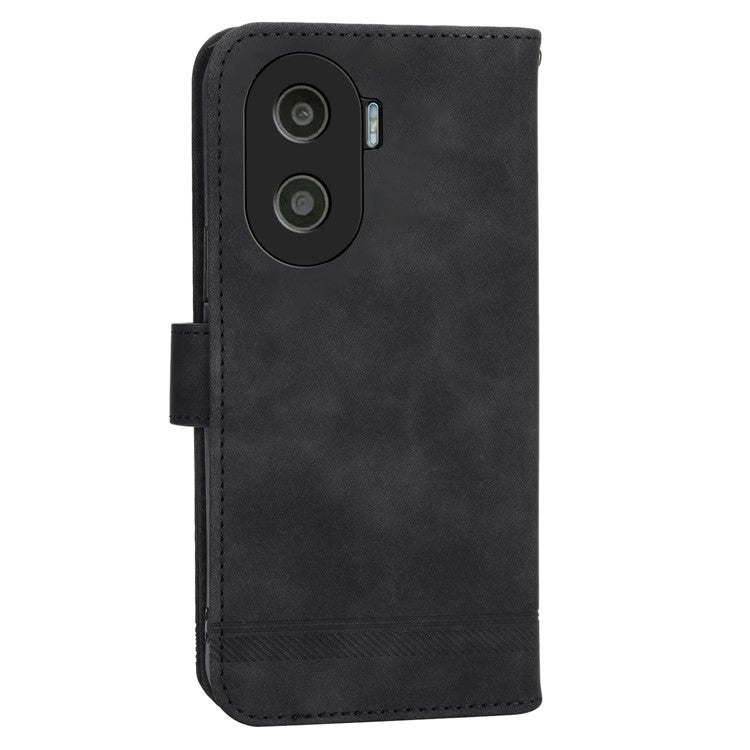 DIERFENG DF-03 for Honor X40i 5G Leather Phone Case Lines Imprinted Flip Stand Wallet Cover - Black